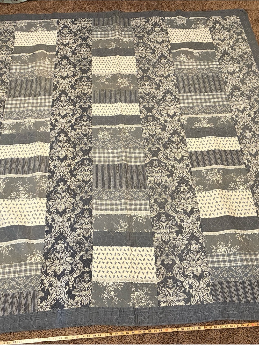Cottagecore Granny Core Queen Quilt Pillow Shams Farmhouse Rustic Vintage damask